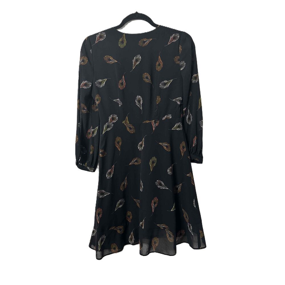 Madewell Dress Womens Size 00 Black Peacock Feathers Wrap A Line - Picture 11 of 11